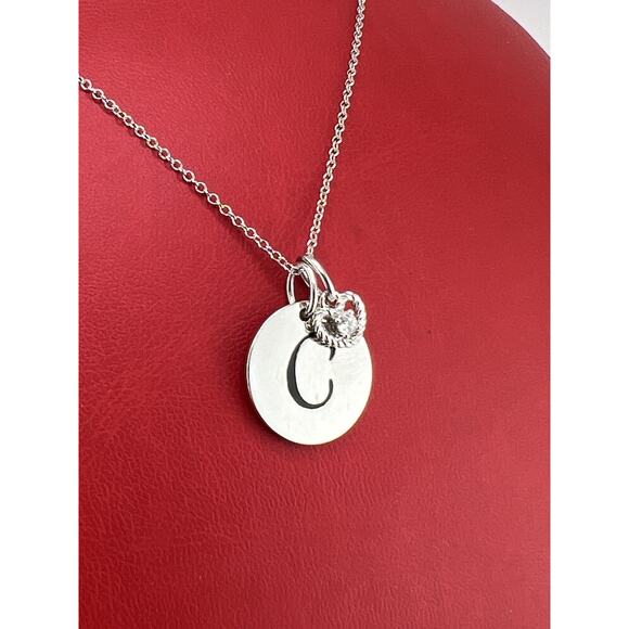 Letter C Sterling Silver 925 RJ Cz Heart Necklace - Picture 1 of 13